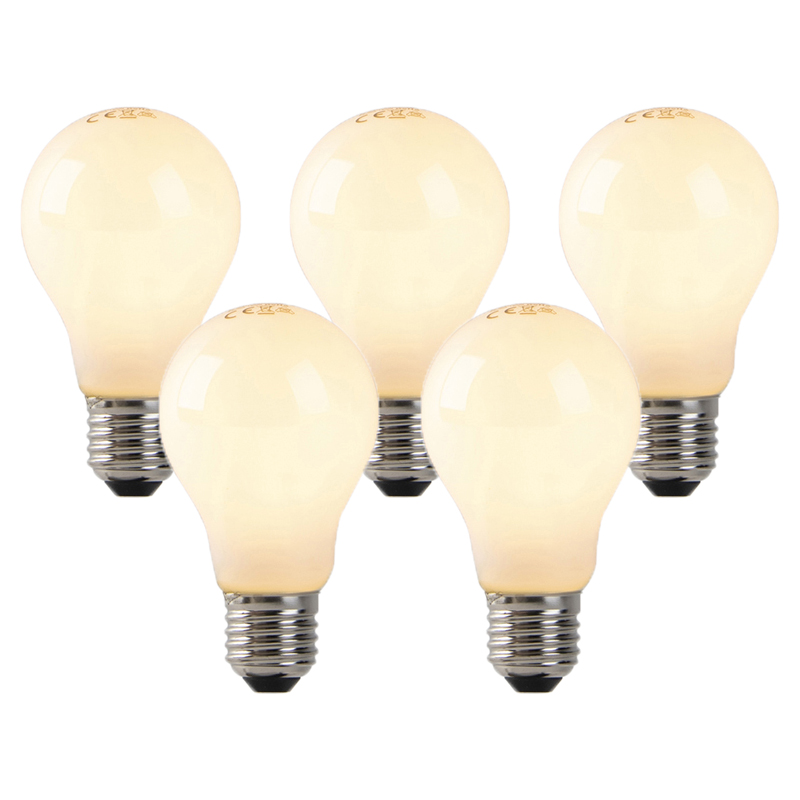 Set van 5 E27 LED flame filament lampen opaal glas 3W 250 lm 2200K