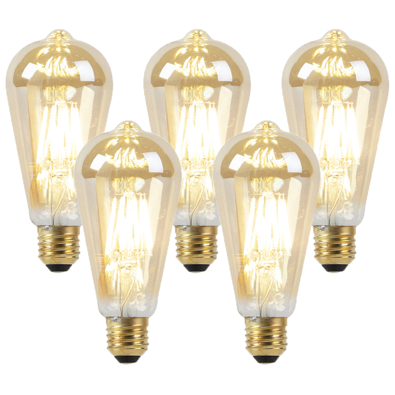 Set van 5 E27 LED lampen dim to warm 8W 806 lm 2000-2700K - Goud