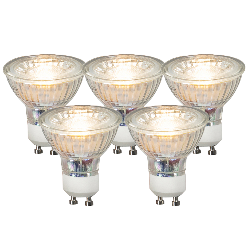 Set van 5 GU10 LED lampen COB 3,5W 330 lm 3000K