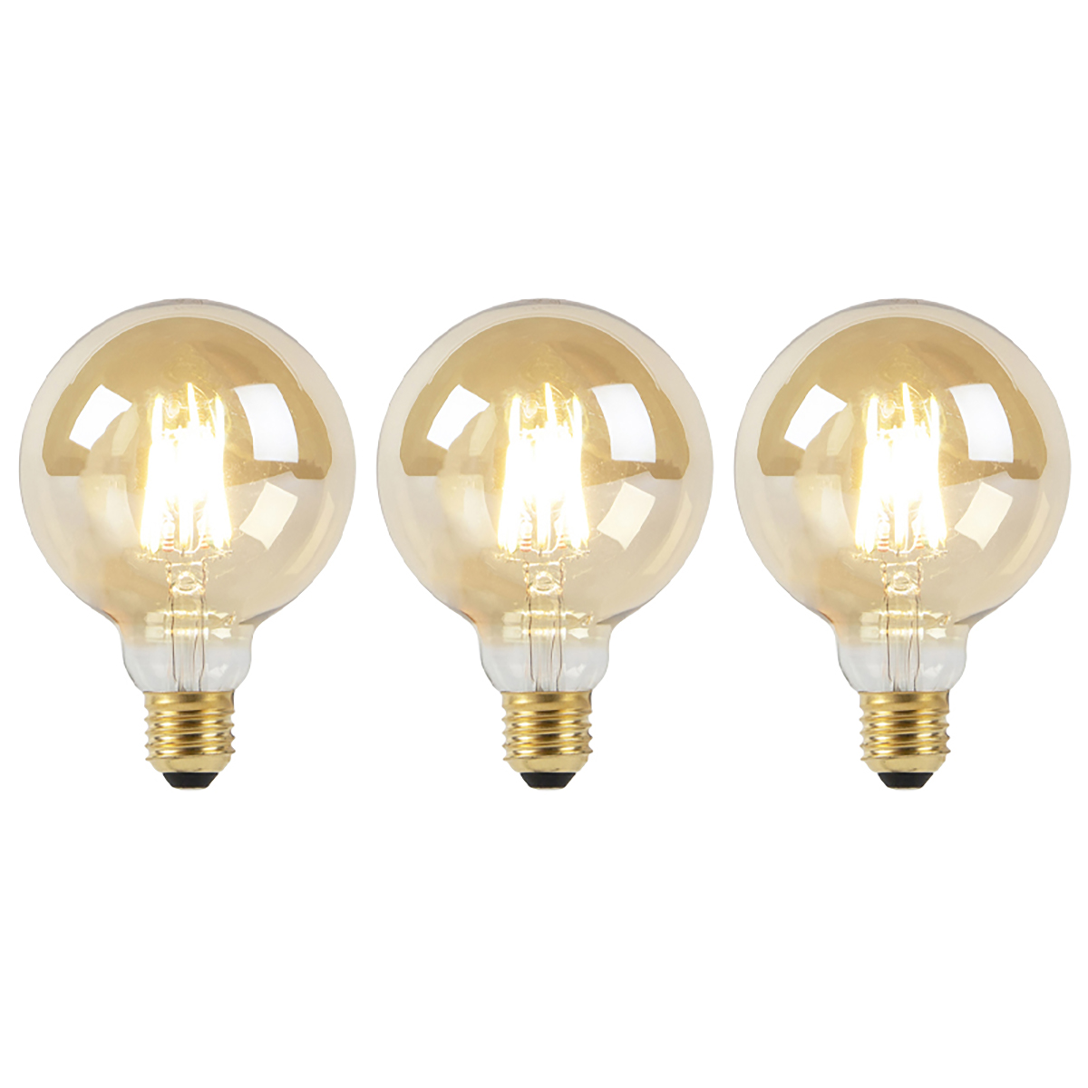 Set van 3 E27 dim to warm LED lampen G95 8W 806 lm 2000-2700K - Goud