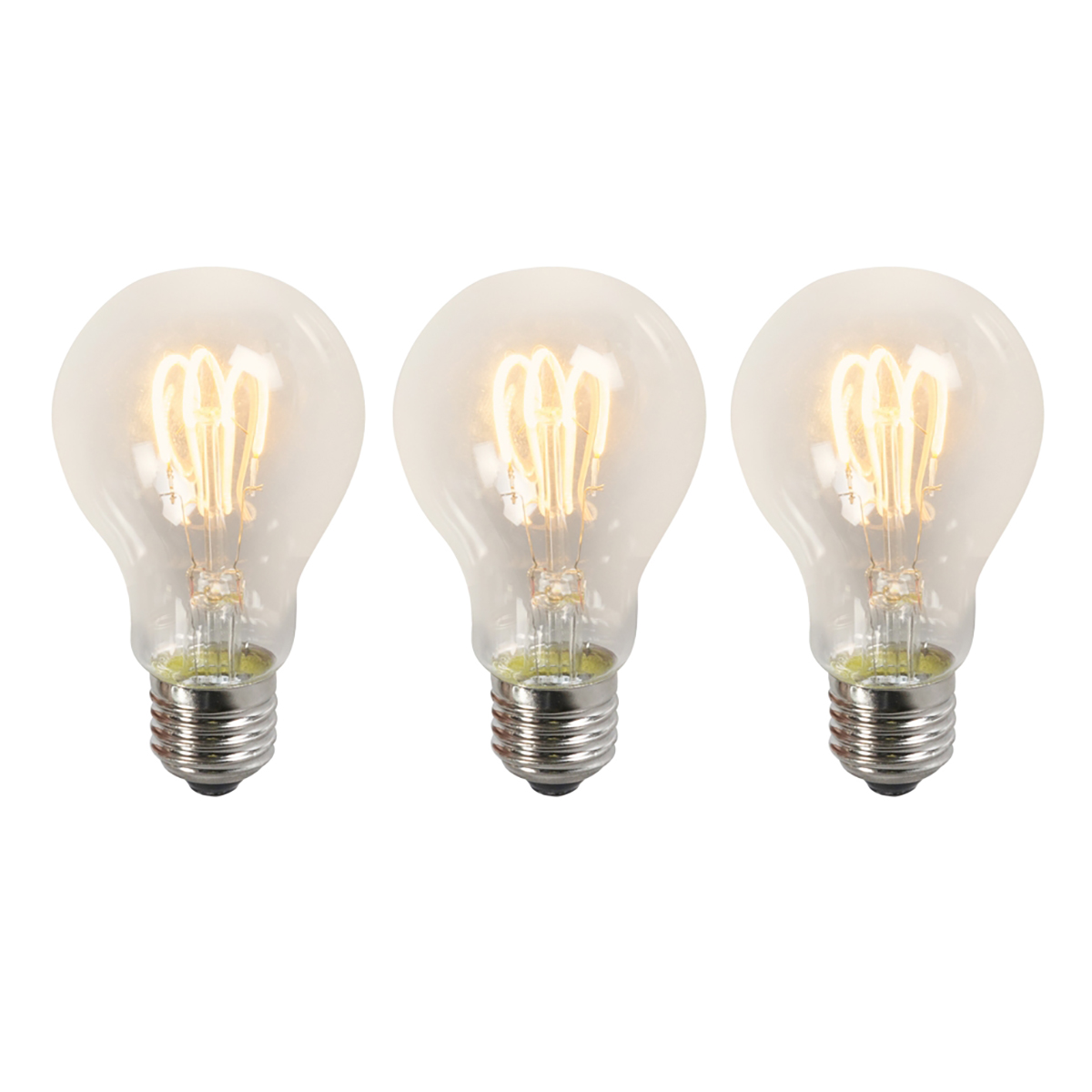 Set van 3 E27 LED gedraaide filament lampen A60 helder 3W 210 lm 2200K