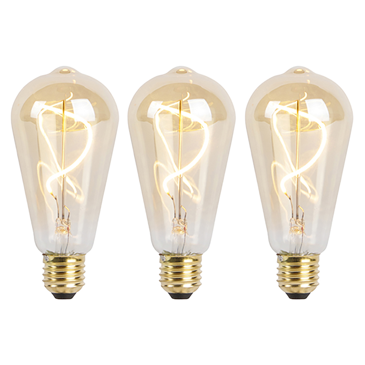 Set van 3 E27 dimbare LED spiraal lampen ST64 4W 270 lm 2100K - Goud