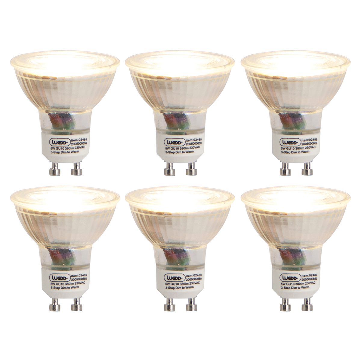 Set van 6 GU10 3-staps dim to warm LED lampen 5W 380 lm 2000-2700K