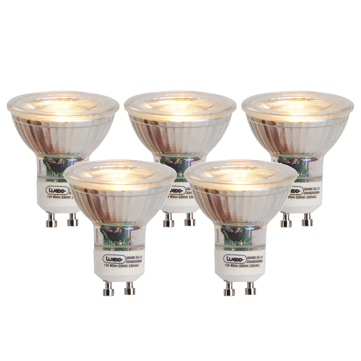 Set van 5 GU10 LED lampen flame filament 1W 80 lm 2200K