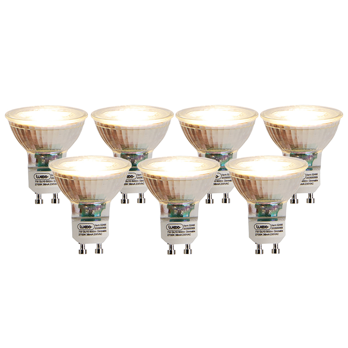 Set van 7 GU10 dimbare LED lampen 7W 500 lm 2700K