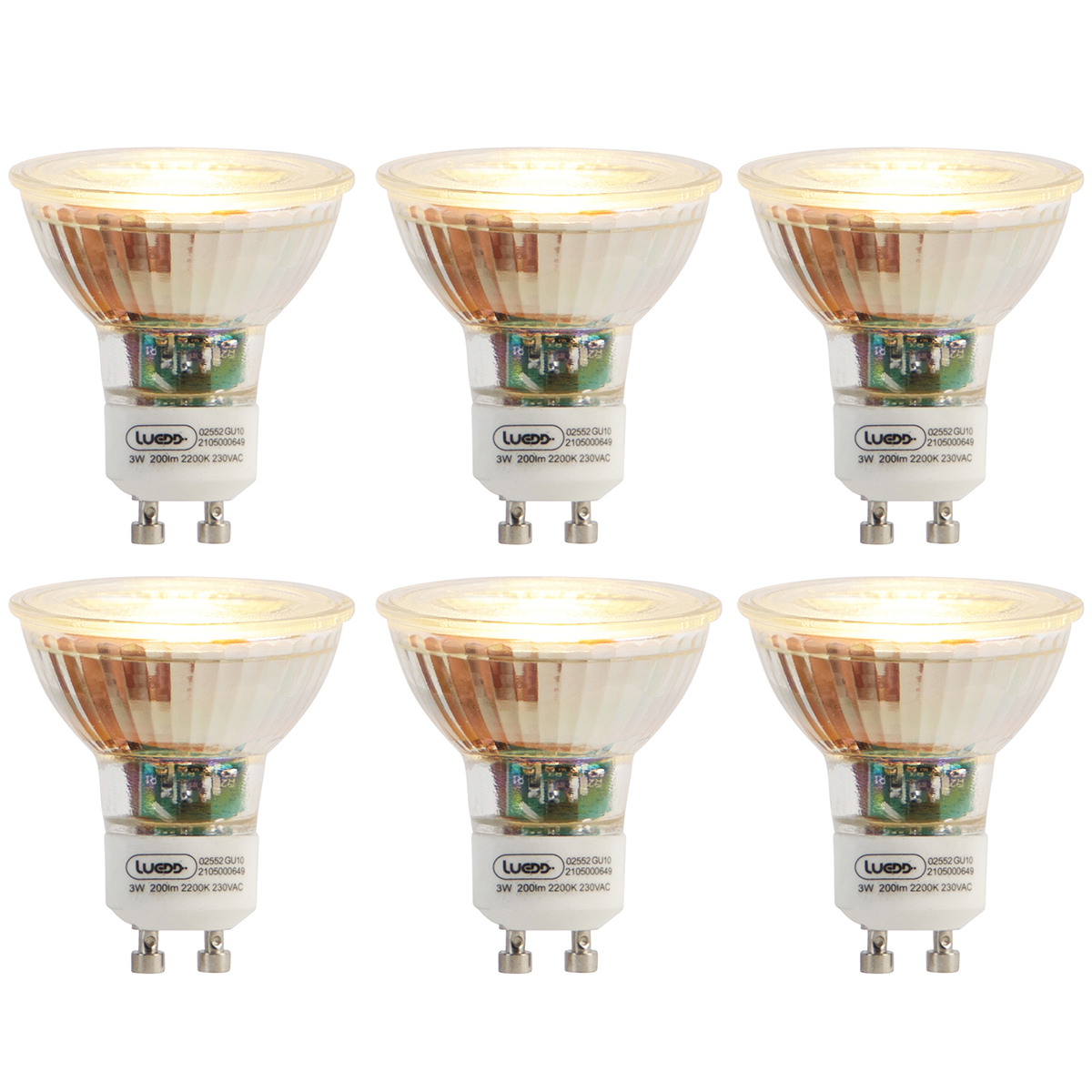 Set van 6 GU10 LED lampen 3W 200 lm 2200K