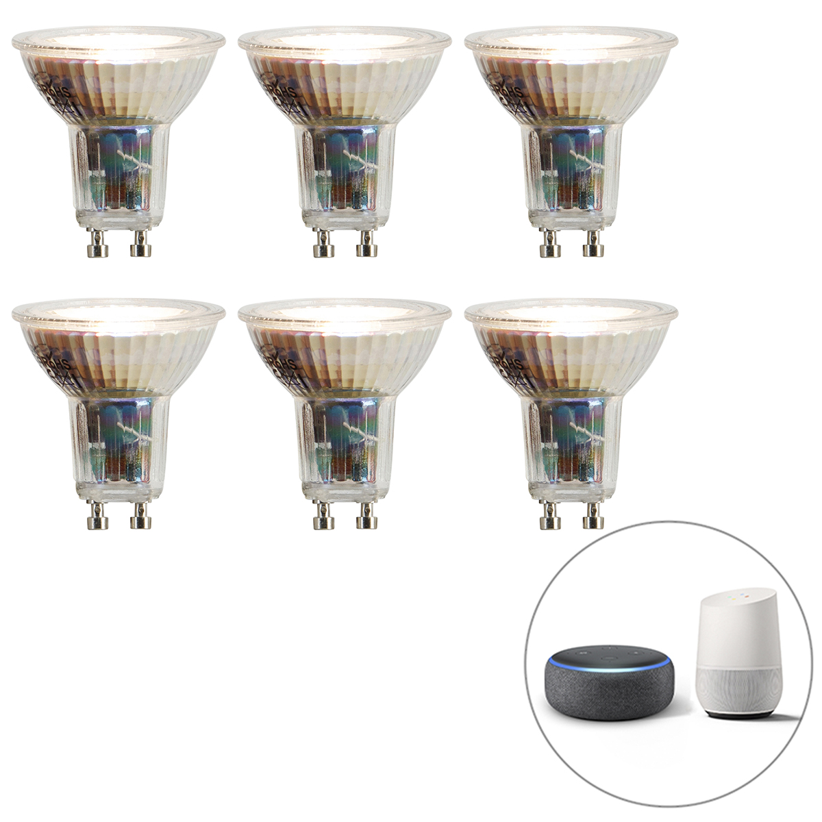 Set van 6 smart GU10 dimbaar in kelvin LED lampen 4,8W 400 lm 1800K - 6500K