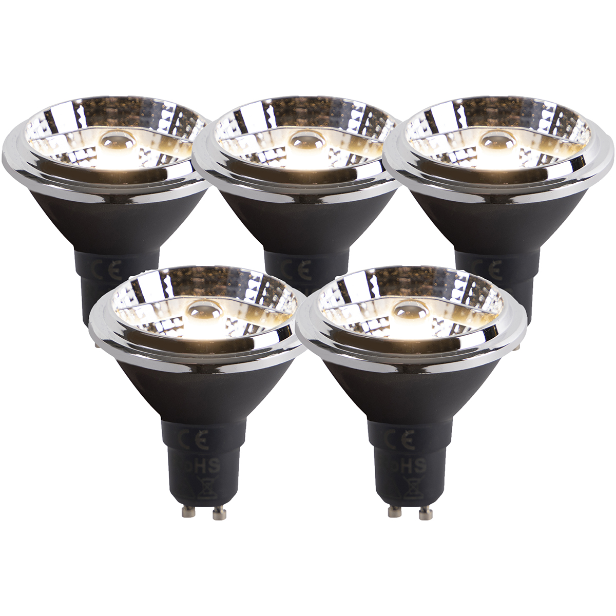 Set van 5 GU10 dim to warm LED lampen AR70 6W 2000K-3000K
