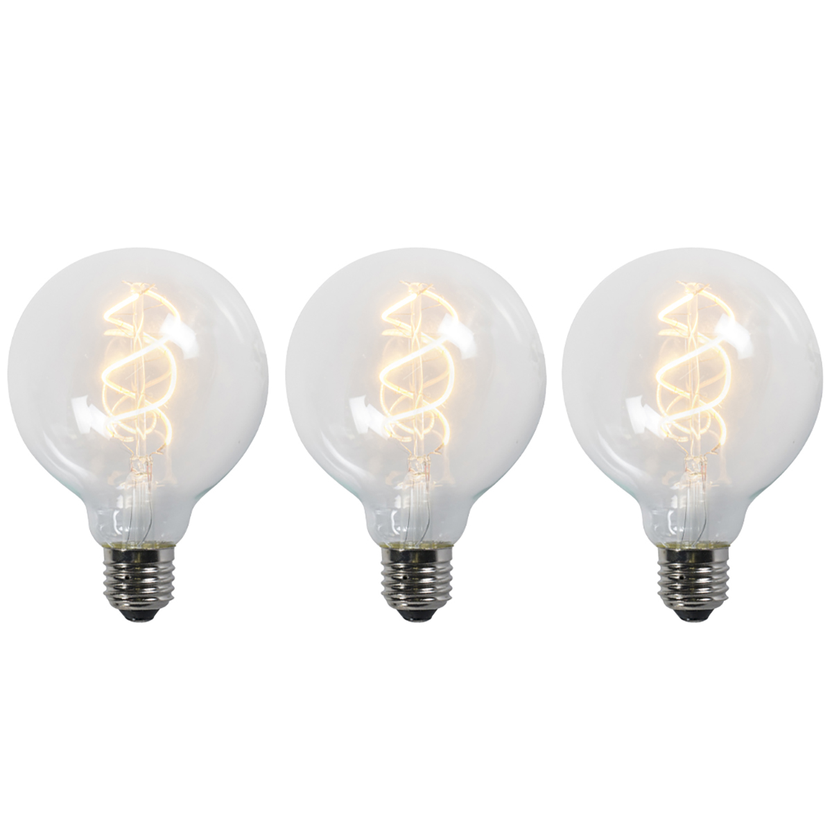 Set van 3 E27 LED gedraaid filament lampen G95 helder 5W 400 lm 2200K