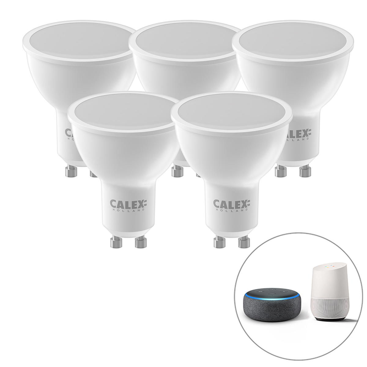 Calex Set van 5 smart GU10 dim to warm LED lampen 4,9W 345 lm 2200-4000K