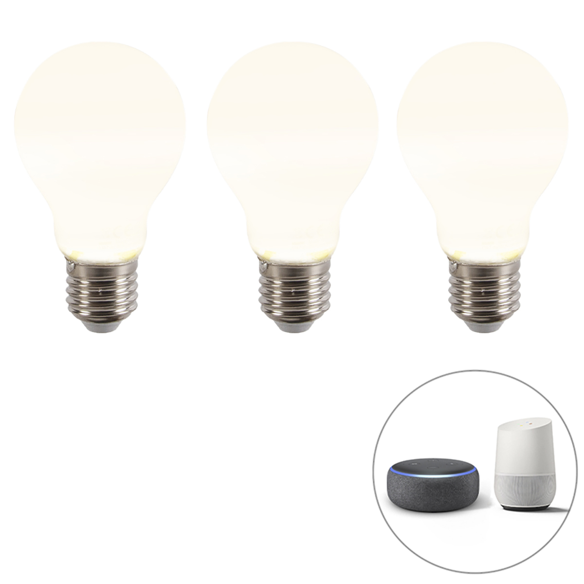 Calex Set van 3 smart E27 dimbare LED lampen A60 mat 7W 806 lm 2200-4000K