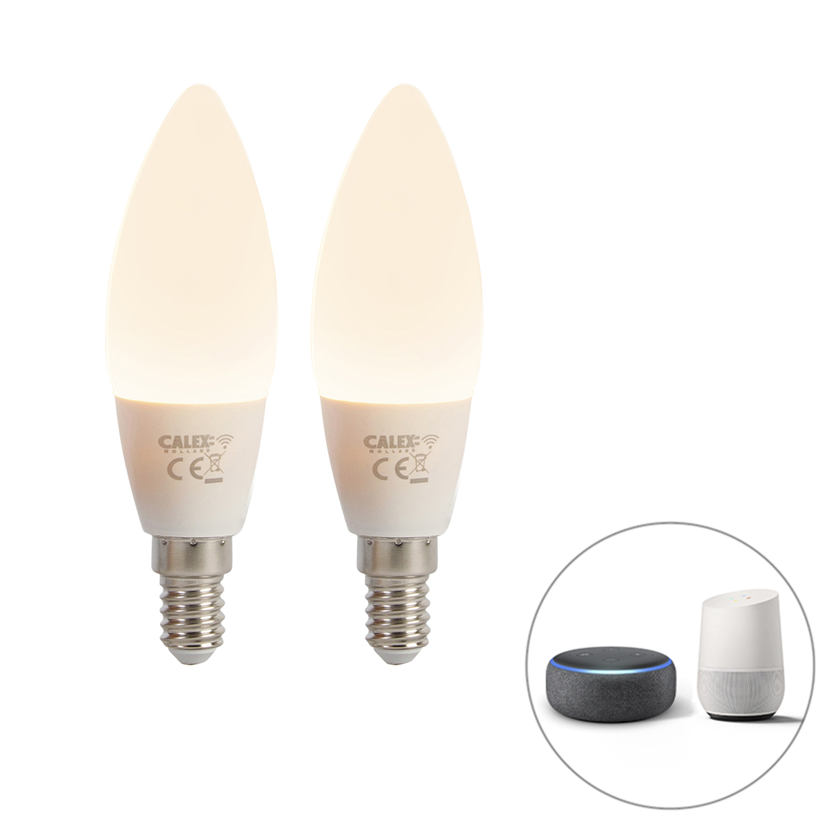 Calex Set van 2 smart E14 LED lampen B35 4,9W 470 lm 2200-4000K