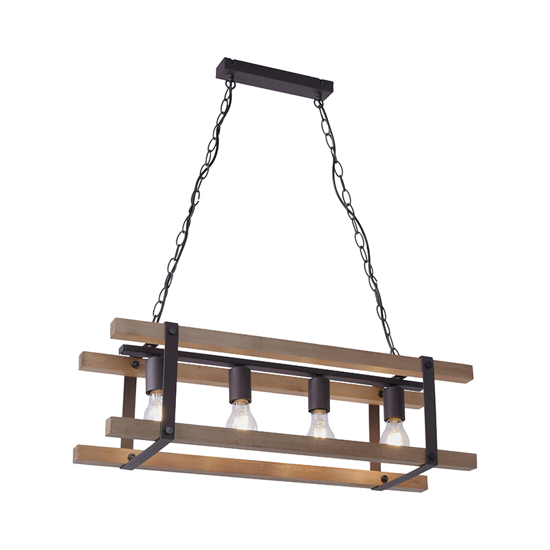 Paul Neuhaus Industriële plafondlamp met hout 4-lichts - Planes - Zwart