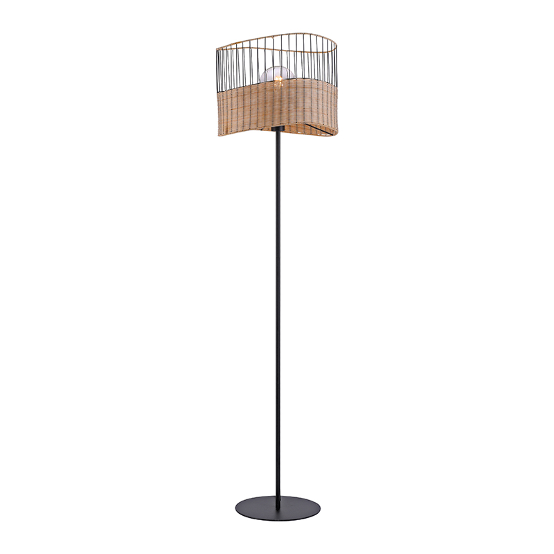 Paul Neuhaus Landelijke vloerlamp met riet - Treccia - Zwart
