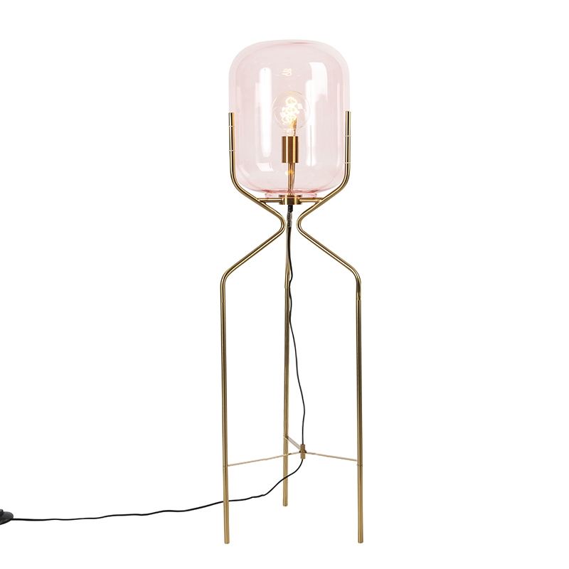 QAZQA Art Deco vloerlamp messing met glas - Bliss - Roze