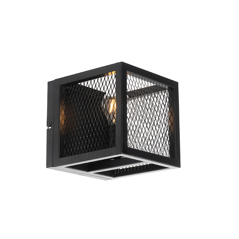 QAZQA Industriële wandlamp met gaas - Cage - Zwart