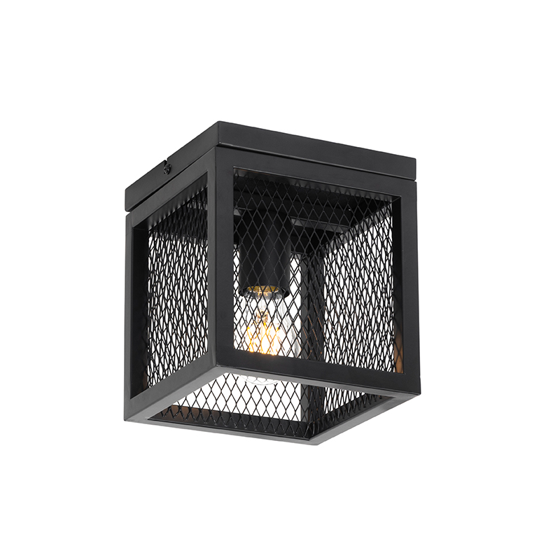 QAZQA Industriële plafondlamp met gaas - Cage - Zwart
