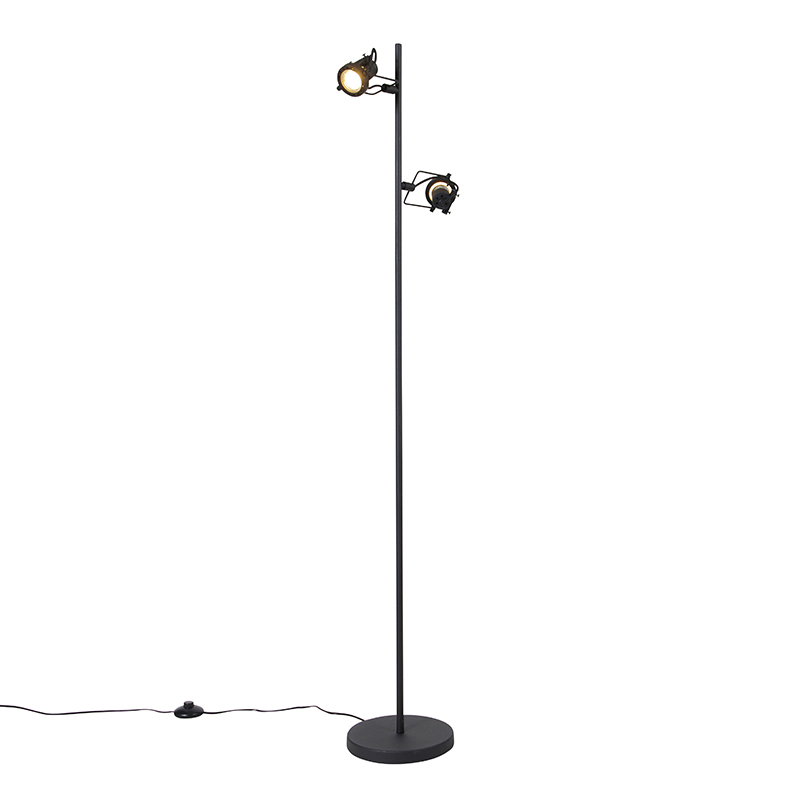 QAZQA Industriële vloerlamp 2-lichts - Suplux - Zwart