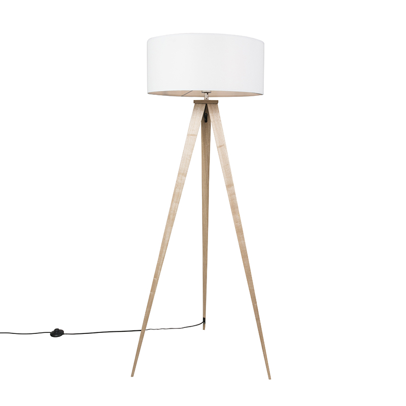 QAZQA Moderne vloerlamp hout met witte kap - Ilse
