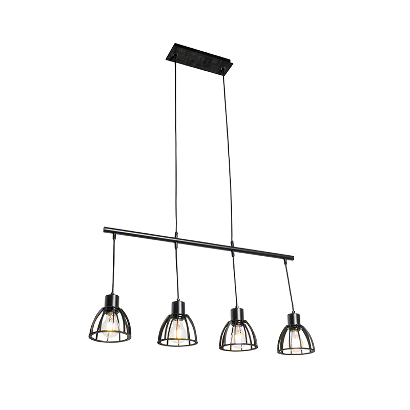 QAZQA Industriële hanglamp 4-lichts - Fotu - Zwart