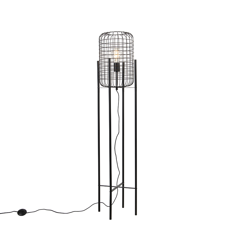 QAZQA Industriële vloerlamp - Bliss Vefa - Zwart