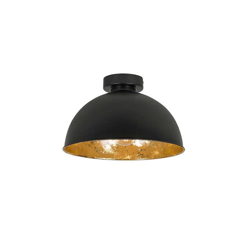 QAZQA Industriële plafondlamp met goud 30 cm - Magna Basic - Zwart