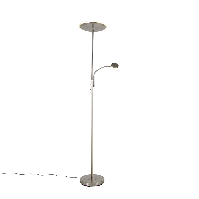 QAZQA Moderne vloerlamp staal incl. LED dimbaar met leesarm - Strela