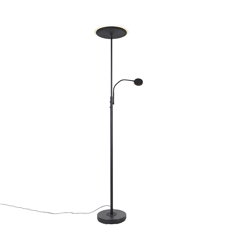 QAZQA Moderne vloerlamp incl. LED dimbaar met leesarm - Strela - Zwart