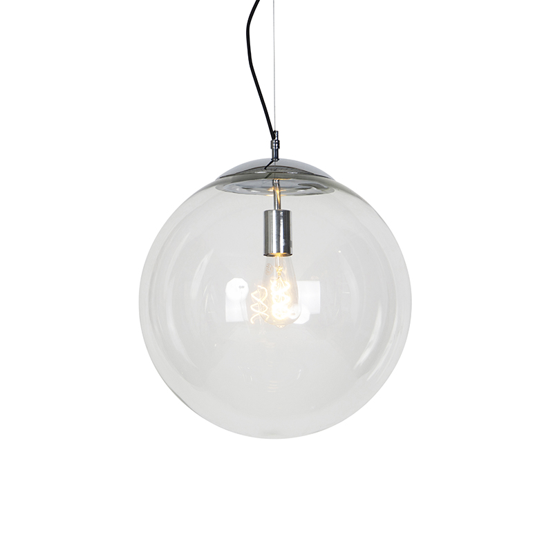 QAZQA Scandinavische hanglamp chroom met helder glas - Ball 40