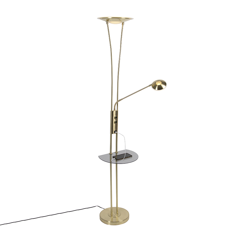 QAZQA Vloerlamp goud met leesarm incl. LED en USB-poort - Sevilla
