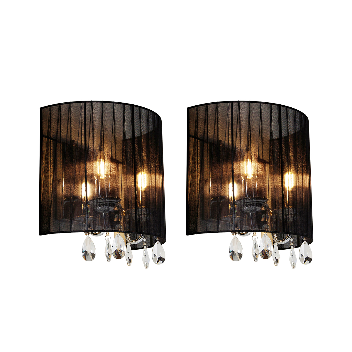 QAZQA Set van 2 wandlampen chroom mete kap - Ann-Kathrin 2 - Zwart