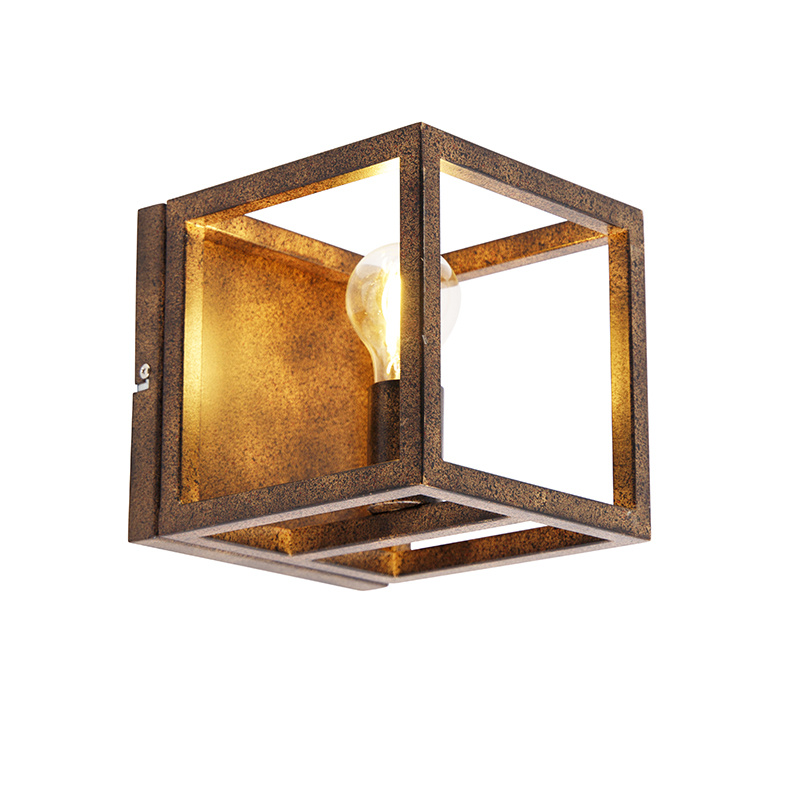 QAZQA Industriële wandlamp roest - Cage - Bruin