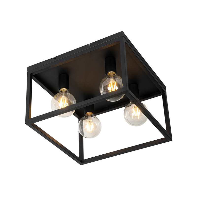 QAZQA Industriële plafondlamp 40 cm 4-lichts - Cage - Zwart