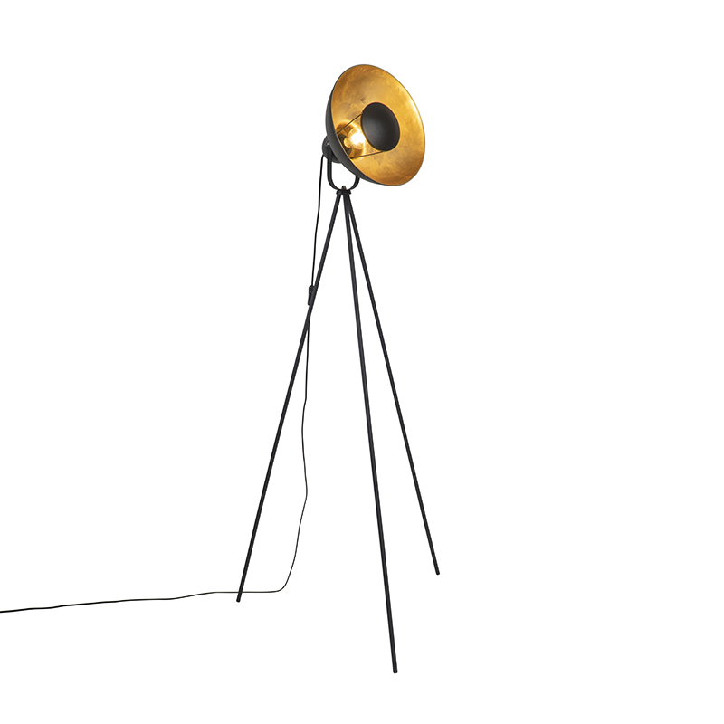QAZQA Vloerlamp met goud 154,4 cm tripod - Magnax Eco - Zwart
