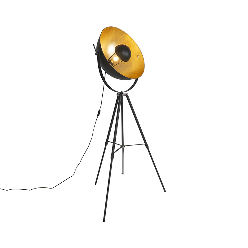QAZQA Vloerlamp met goud 51 cm verstelbaar tripod - Magnax - Zwart