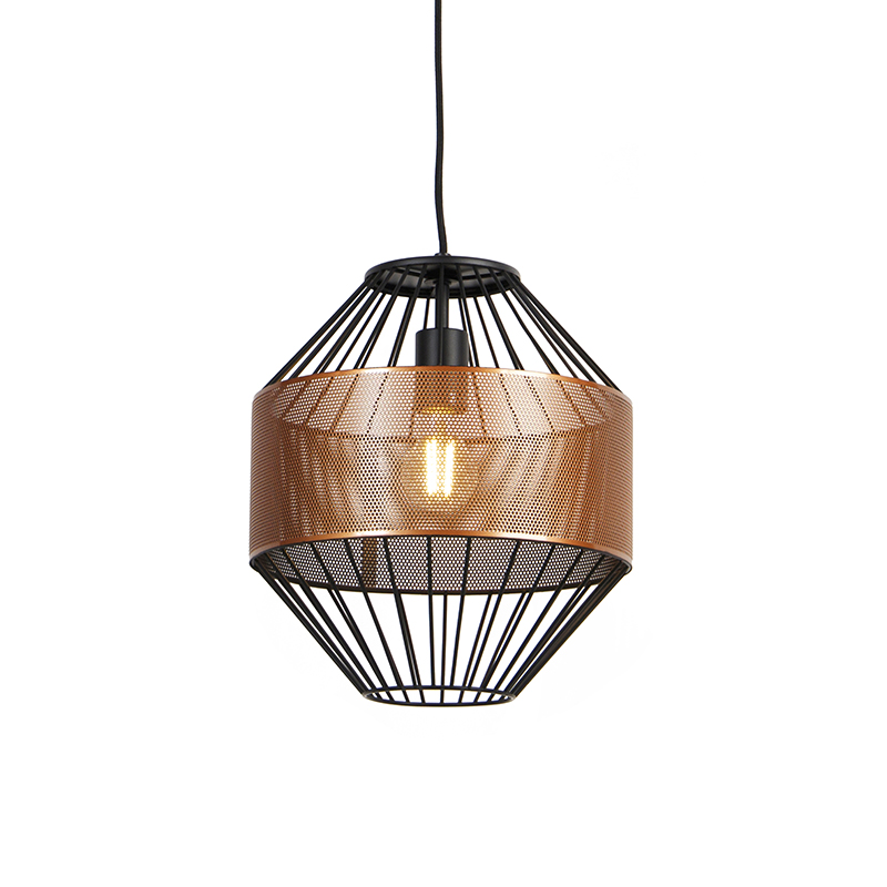 QAZQA Design hanglamp koper met zwart 30 cm - Mariska