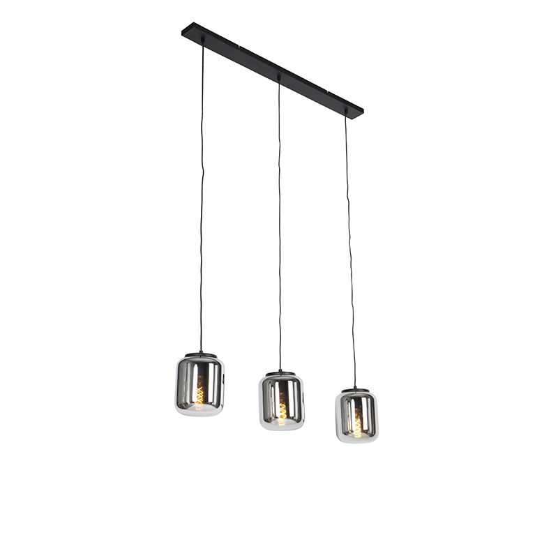 QAZQA Design hanglamp met smoke glas 3-lichts - Bliss - Zwart