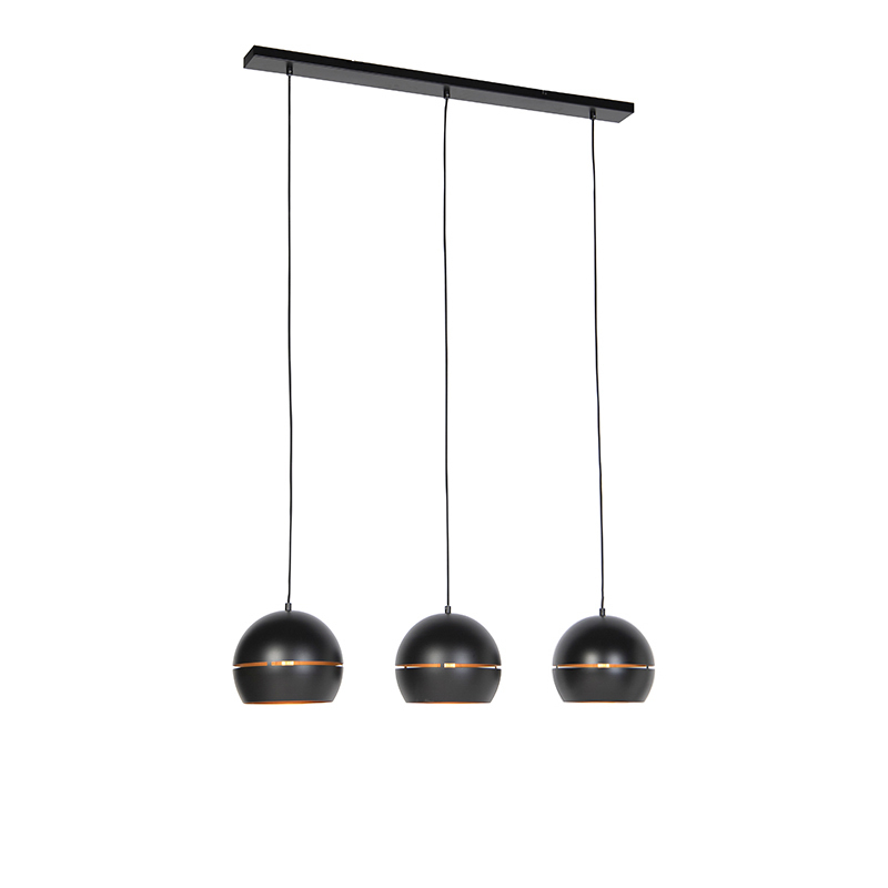 QAZQA Design hanglamp met gouden binnenkant 3-lichts - Buell - Zwart