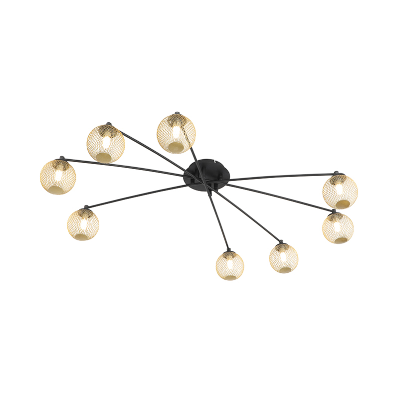 QAZQA Moderne plafondlamp zwart met 8-lichts - Athens Wire - Goud
