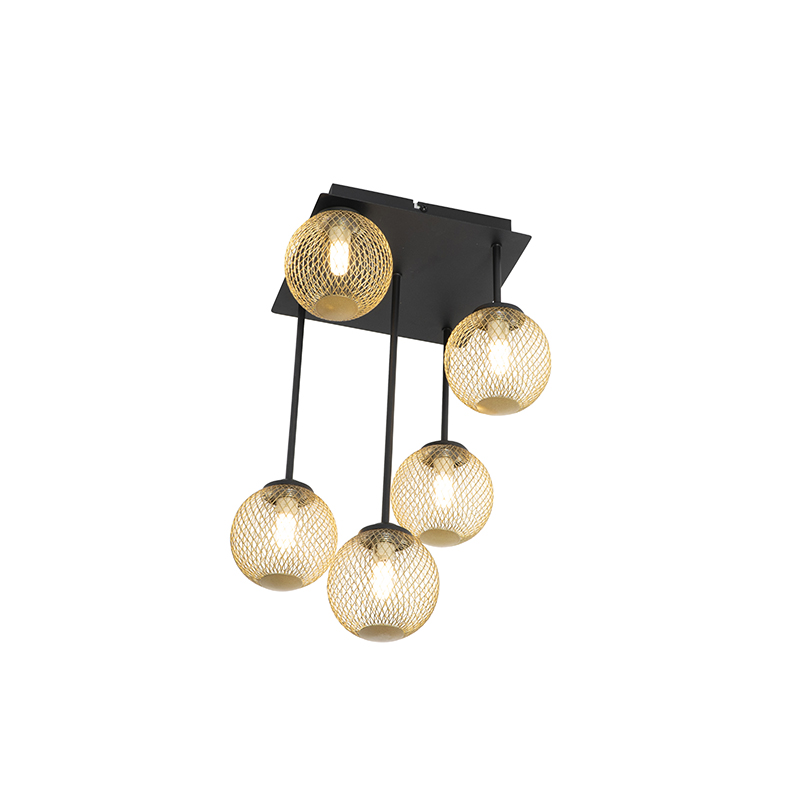 QAZQA Moderne plafondlamp zwart met 5-lichts - Athens Wire - Goud