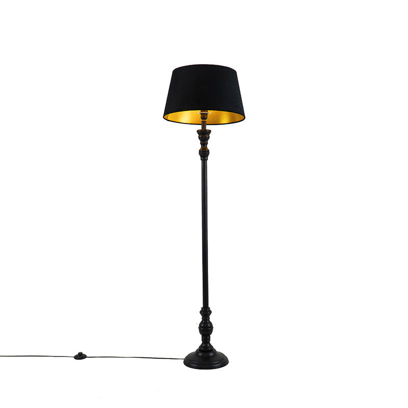 QAZQA Vloerlamp met 45 cm kap met gouden binnenkant - Classico - Zwart