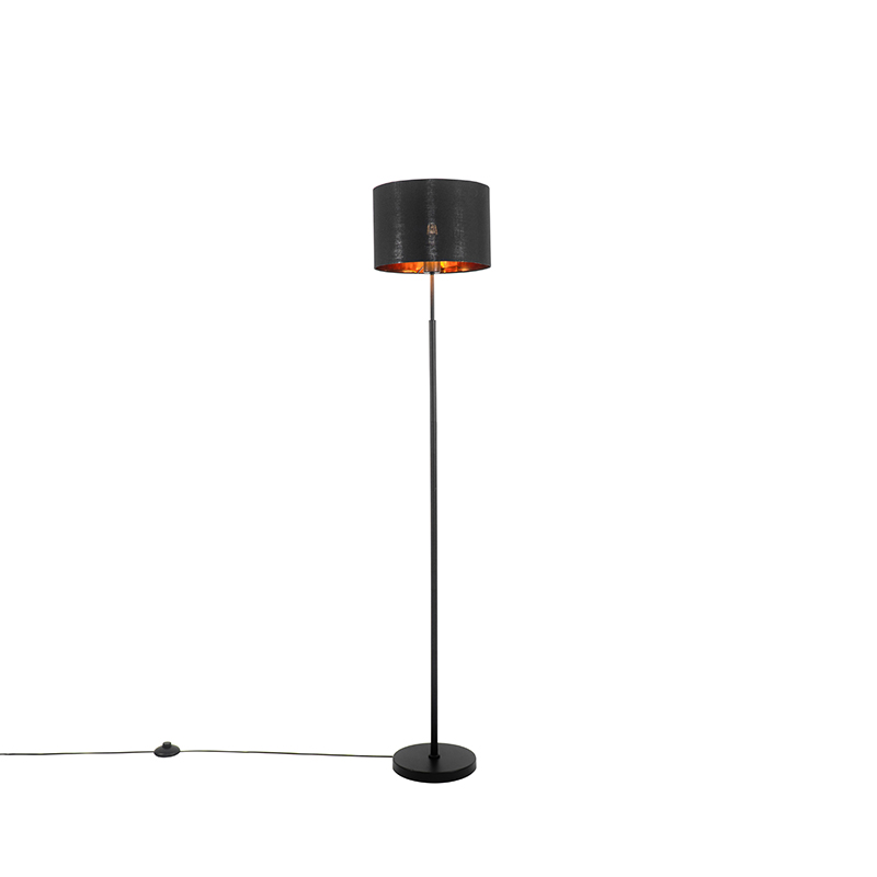 QAZQA Moderne vloerlamp met goud rond - VT - Zwart