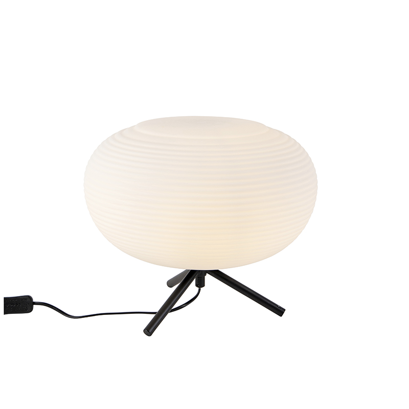 QAZQA Design tafellamp zwart 33 cm met opaal glas - Hero