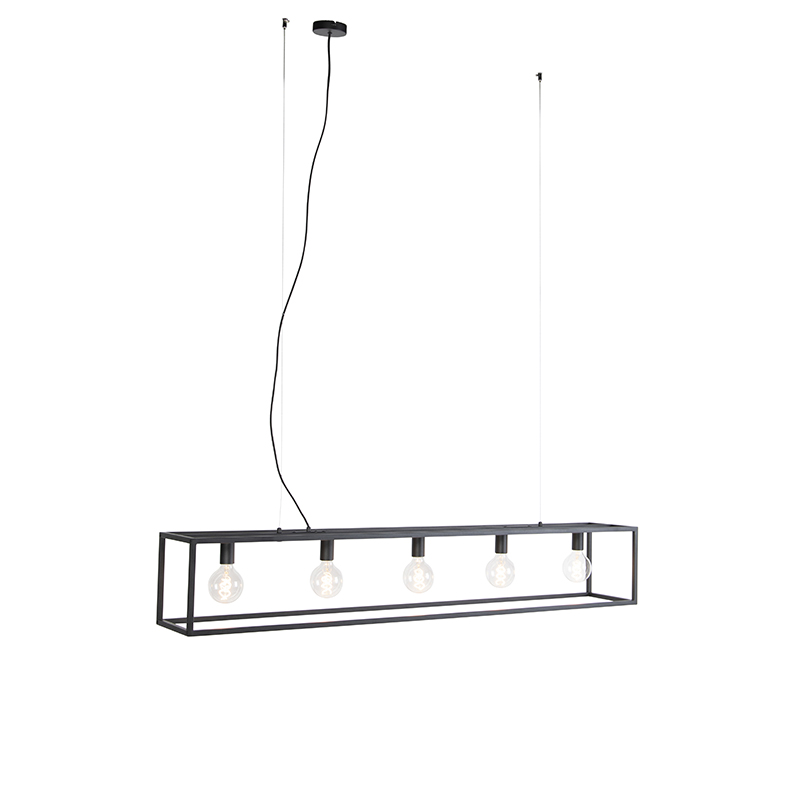 QAZQA Moderne rechthoekige hanglamp 5-lichts - Cage - Zwart