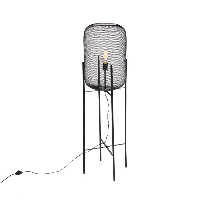 QAZQA Modernee vloerlamp - Bliss Mesh - Zwart