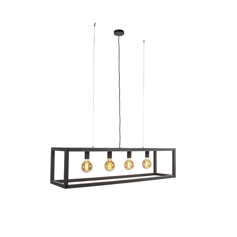 QAZQA Industriële hanglamp 4-lichts - Big Cage - Zwart