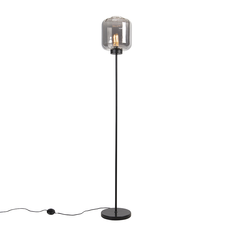 QAZQA Design vloerlamp met smoke glas - Qara - Zwart
