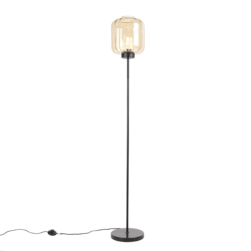 QAZQA Design vloerlamp zwart met amber glas - Qara - Beige