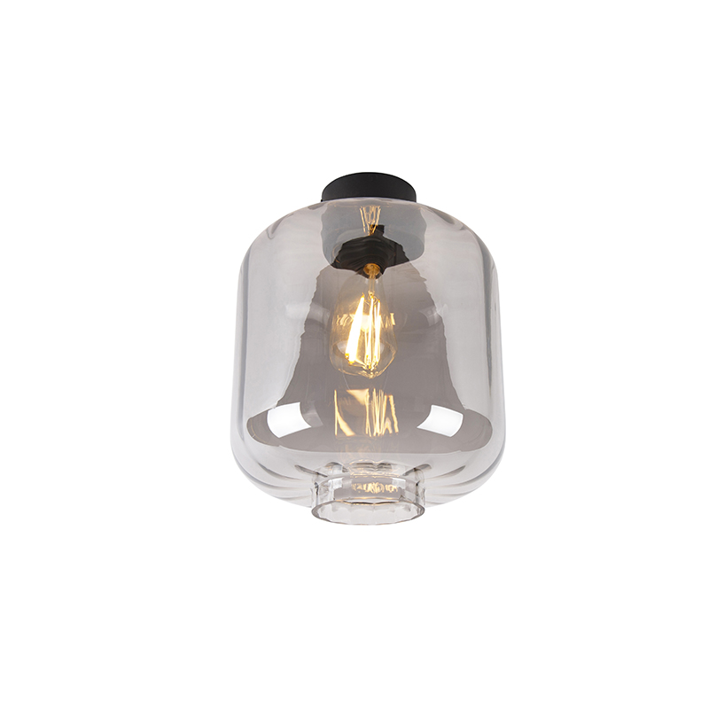 QAZQA Design plafondlamp met smoke glas - Qara - Zwart