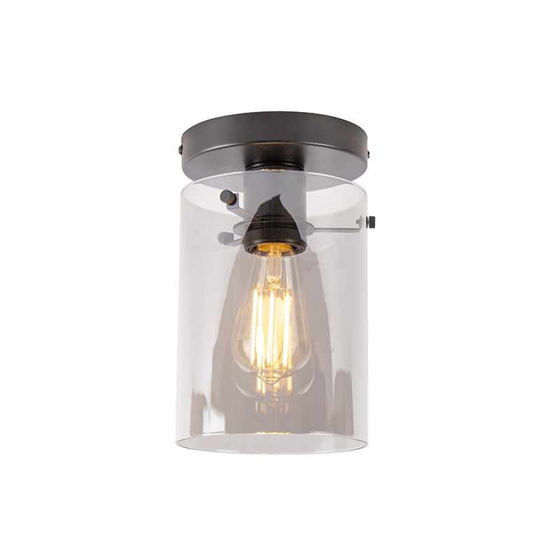 QAZQA Design plafondlamp met smoke glas - Dome - Zwart